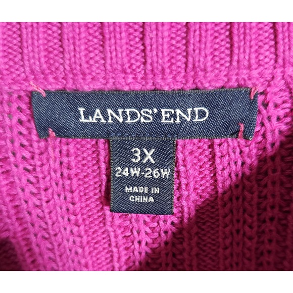 Lands End  Cable Knit Sweater Womens Size 3X 24W-26W Pink Magenta Long Sleeve - Picture 3 of 5